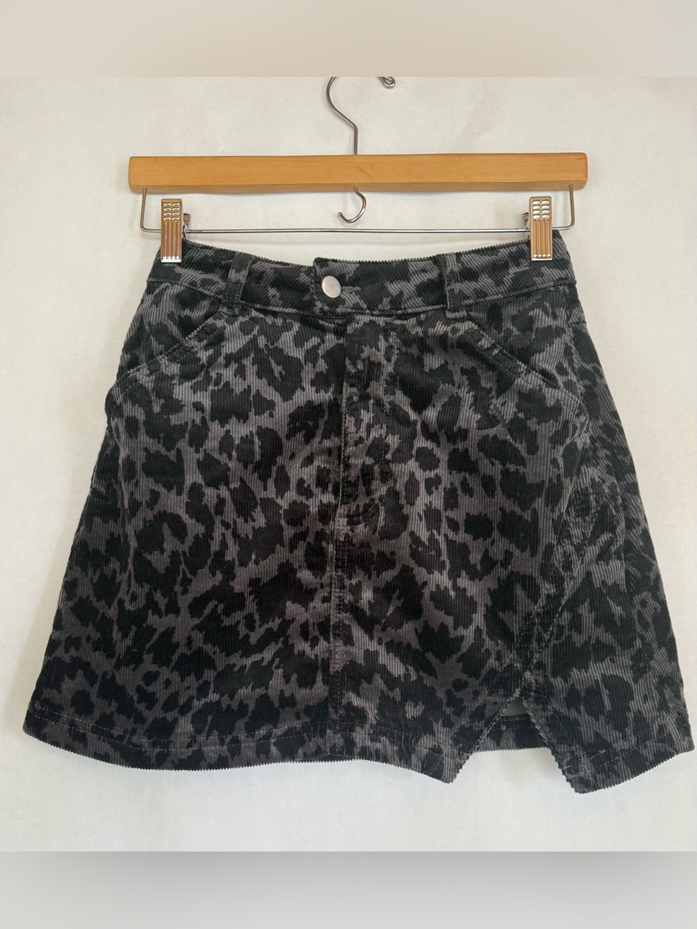 Pilcro for Anthropolgie Black Leopard Print Corduroy Mini Skirt